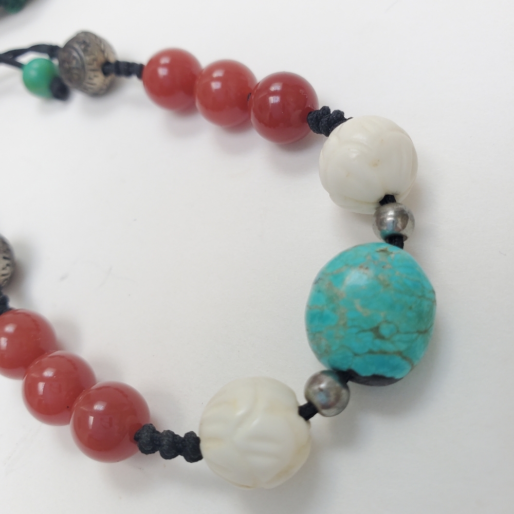 Turquoise Carnelian Blue Red White Adjustable Friendship Yoga Good Luck Bracelet